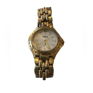 VTG Fossil Blue 50 Meters AM3117 Gold Tone Diver’s Watch Water Resistant Defect